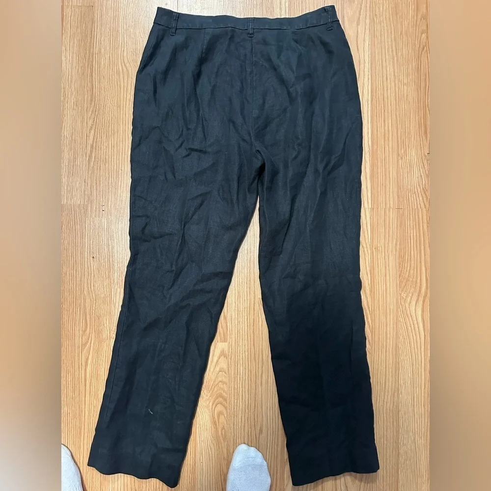Jones New York 100% Linen Black Size 12 Straight Leg Pants High Rise Career Wear